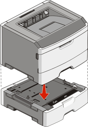 Tulostimen lisäasennus 22 6 Kohdista tulostin syöttölokeron kanssa ja laske se paikalleen. Kaapeleiden kytkeminen 1 Kytke tulostin tietokoneeseen tai verkkoon.