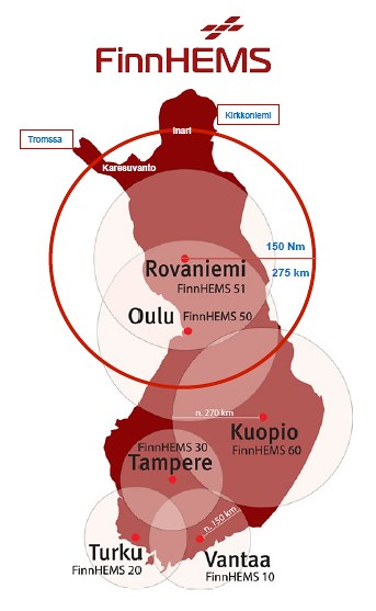 7 Kuvio 1. FinnHEMS:n tukikohdat kartalla (Kuva Scandinavian Air Ambulance 2014). 3.