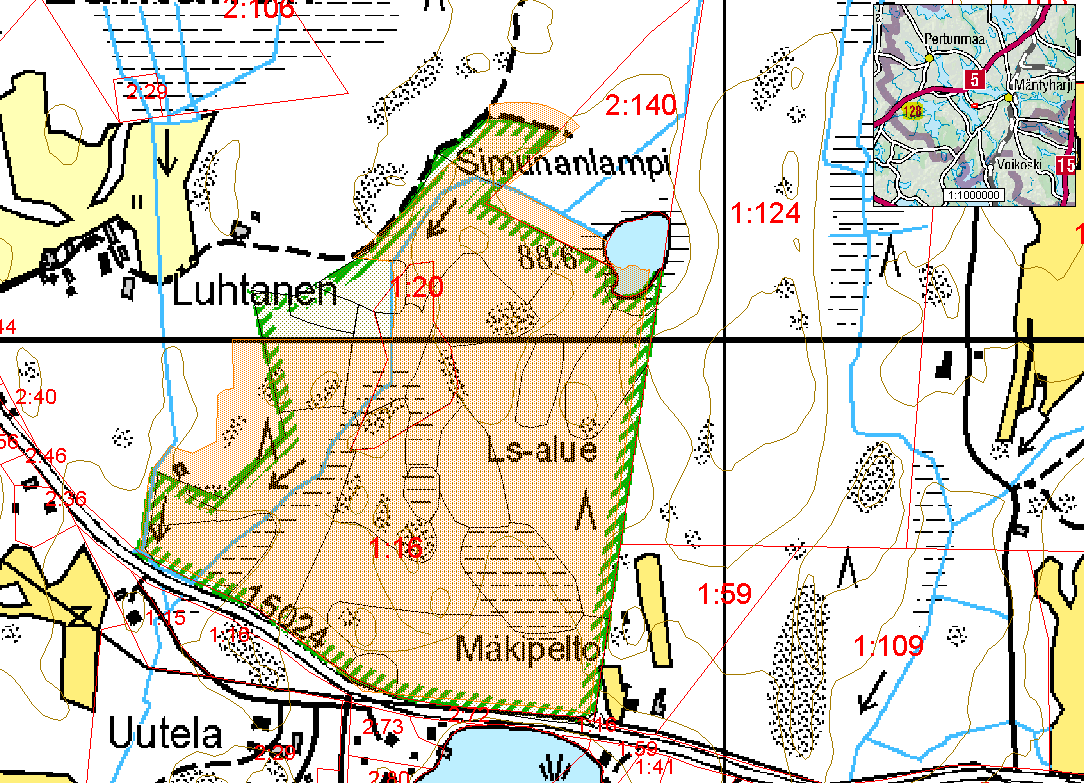 Kuva 1. Yleiskartta alueesta. Suunnittelualue (YSA201219) vihreällä rajauksella.