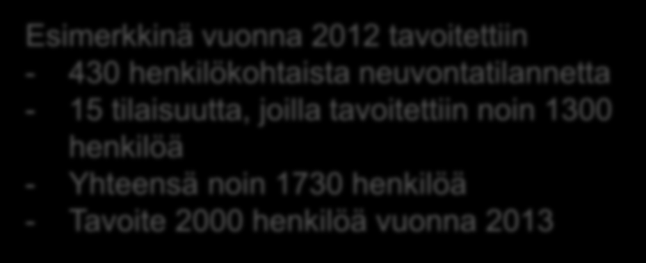 Miten neuvomme Yleisesti: Internetsivut Puhelinpalvelu Tapaamiset Tapahtumat ja tilaisuudet Motiva esitteitä ja materiaalia jaossa Tapahtumat, osallistumiset 2013: RALVIS Karjalan Rakennusmessut.