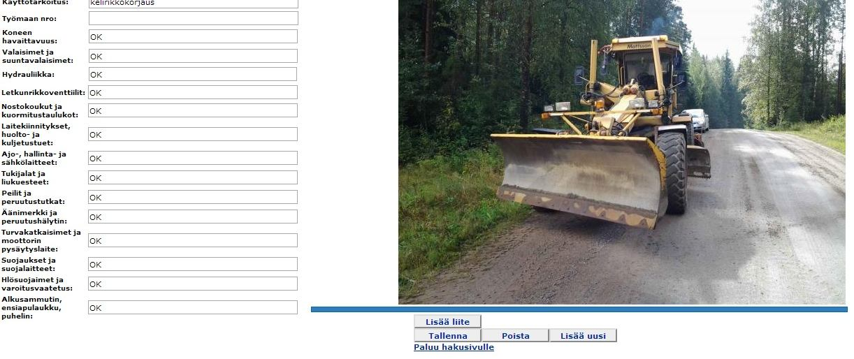 Kuvassa 18 on tietopalvelusta löytyvä WebAutorilla tehty konetarkastus.