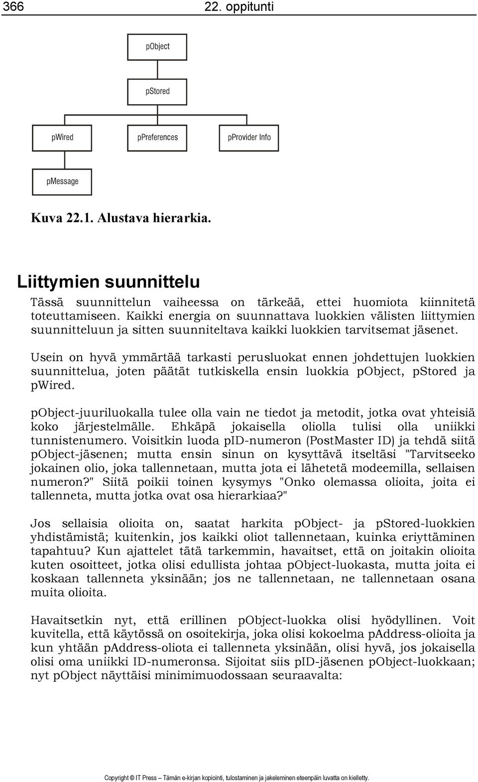 Usein on hyvä ymmärtää tarkasti perusluokat ennen johdettujen luokkien suunnittelua, joten päätät tutkiskella ensin luokkia pobject, pstored ja pwired.