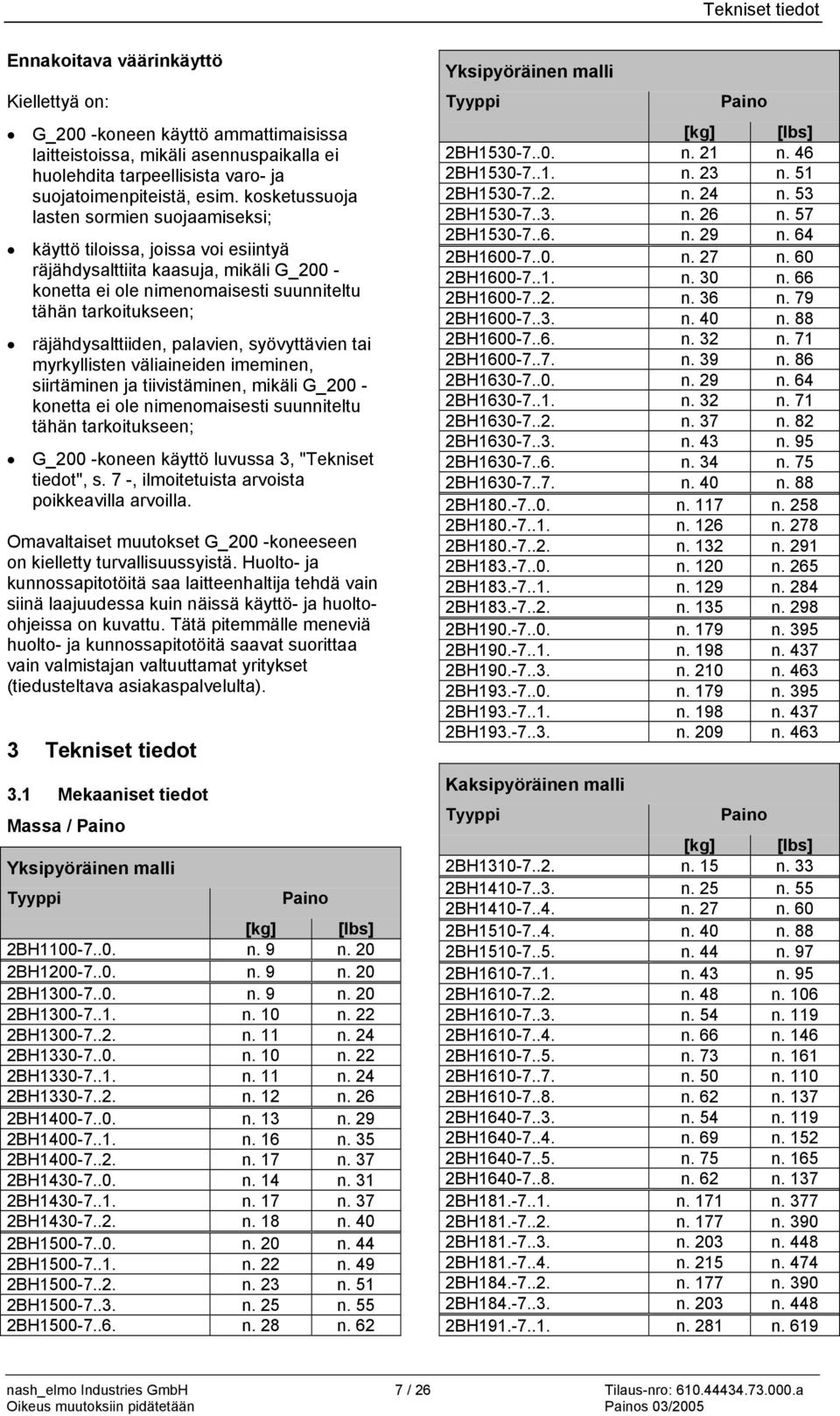 räjähdysalttiiden, palavien, syövyttävien tai myrkyllisten väliaineiden imeminen, siirtäminen ja tiivistäminen, mikäli G_200 - konetta ei ole nimenomaisesti suunniteltu tähän tarkoitukseen; G_200