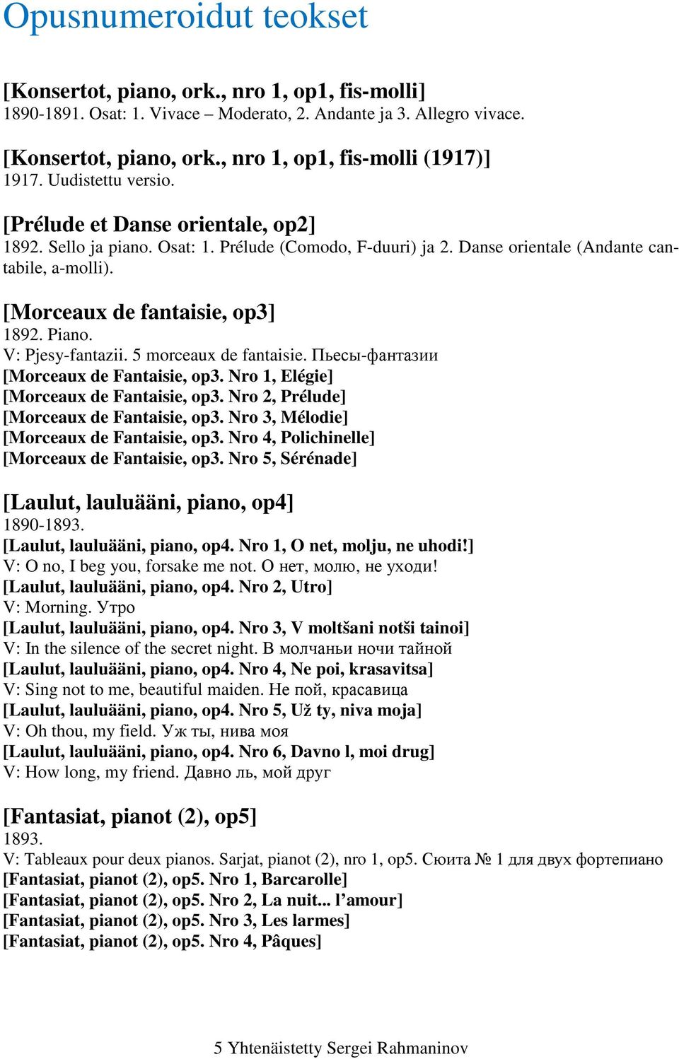 Piano. V: Pjesy-fantazii. 5 morceaux de fantaisie. Пьесы-фантазии [Morceaux de Fantaisie, op3. Nro 1, Elégie] [Morceaux de Fantaisie, op3. Nro 2, Prélude] [Morceaux de Fantaisie, op3.