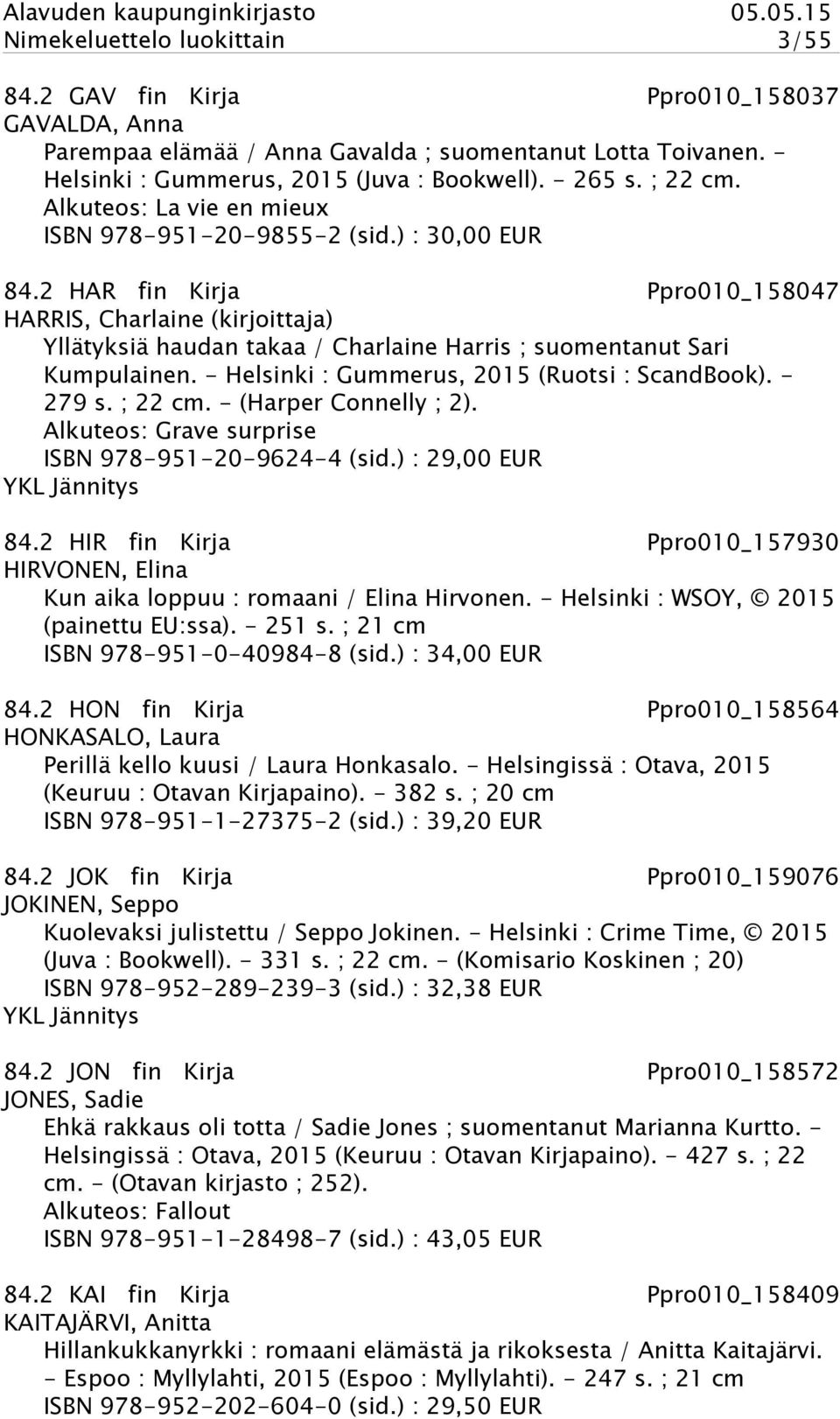 2 HAR fin Kirja Ppro010_158047 HARRIS, Charlaine (kirjoittaja) Yllätyksiä haudan takaa / Charlaine Harris ; suomentanut Sari Kumpulainen. - Helsinki : Gummerus, 2015 (Ruotsi : ScandBook). - 279 s.