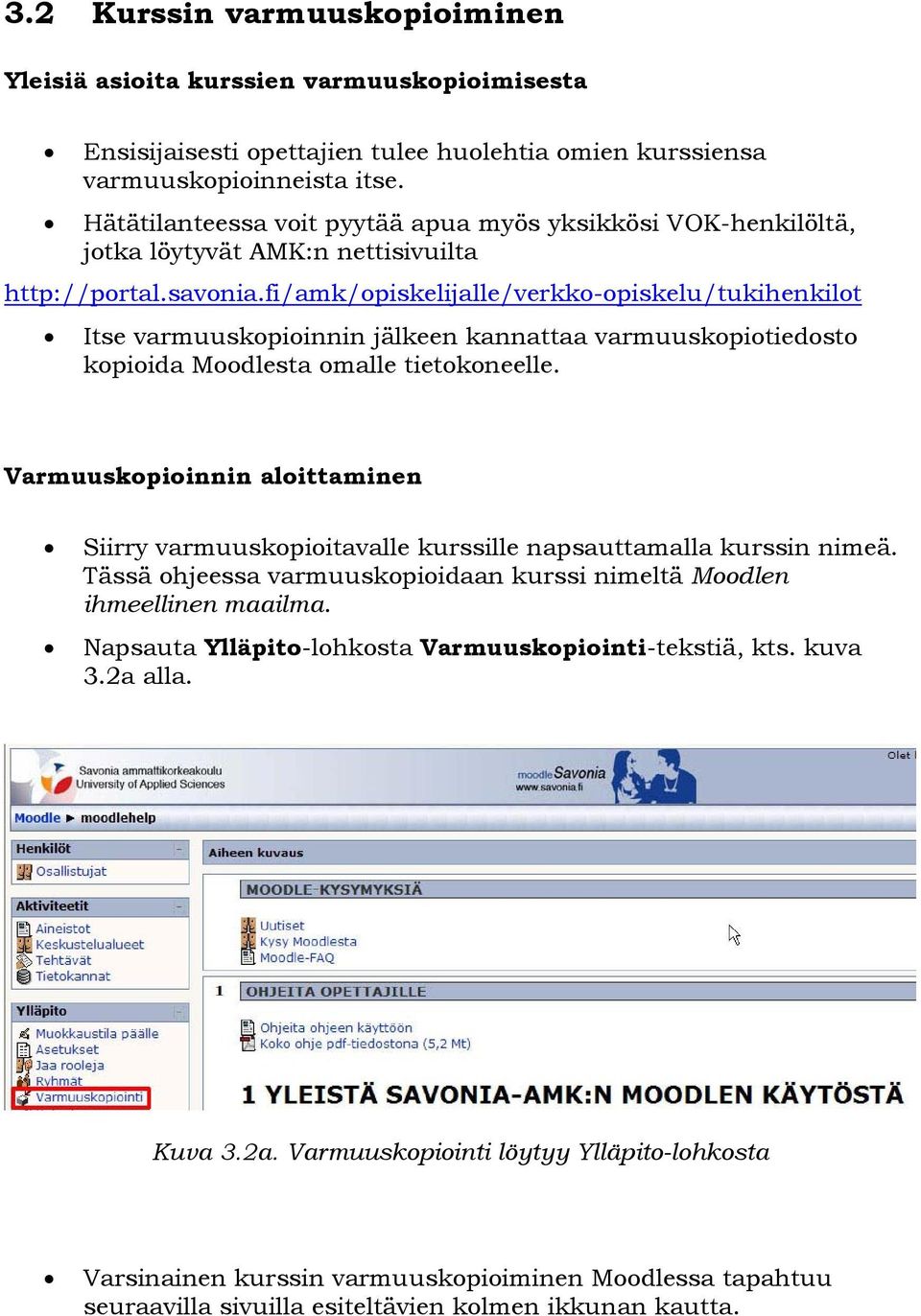 fi/amk/opiskelijalle/verkko-opiskelu/tukihenkilot Itse varmuuskopioinnin jälkeen kannattaa varmuuskopiotiedosto kopioida Moodlesta omalle tietokoneelle.