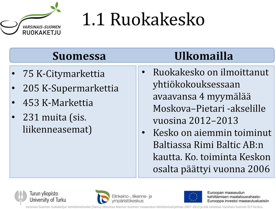 vuosina 2012 2013 Kesko on aiemmin toiminut Baltiassa Rimi Baltic AB:n kautta. Ko.