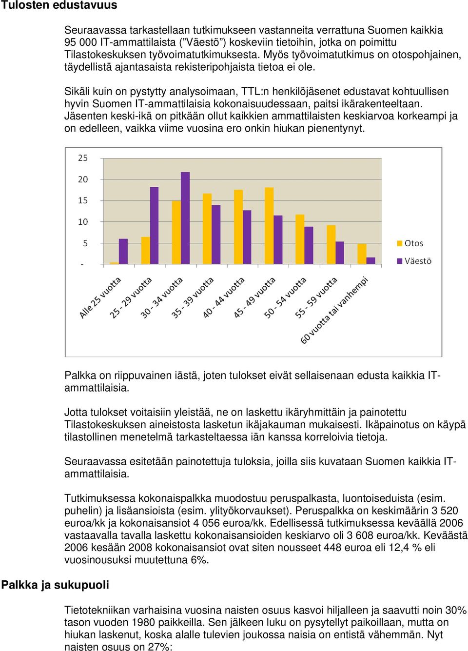 Sikäli kuin on pystytty analysoimaan, TTL:n henkilöjäsenet edustavat kohtuullisen hyvin Suomen IT-ammattilaisia kokonaisuudessaan, paitsi ikärakenteeltaan.