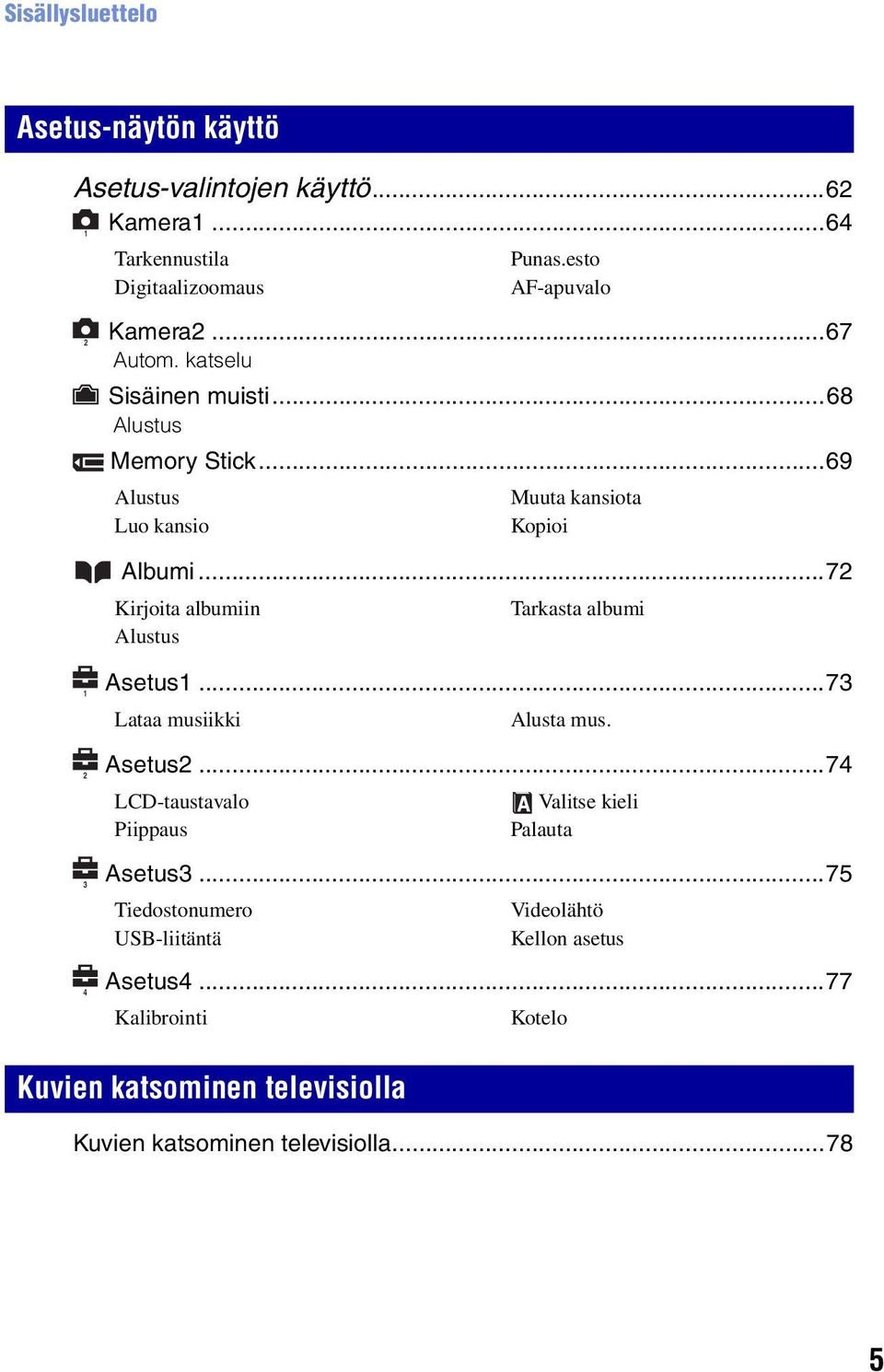 ..72 Kirjoita albumiin Tarkasta albumi Alustus 1 2 3 4 Asetus1...73 Lataa musiikki Alusta mus. Asetus2.