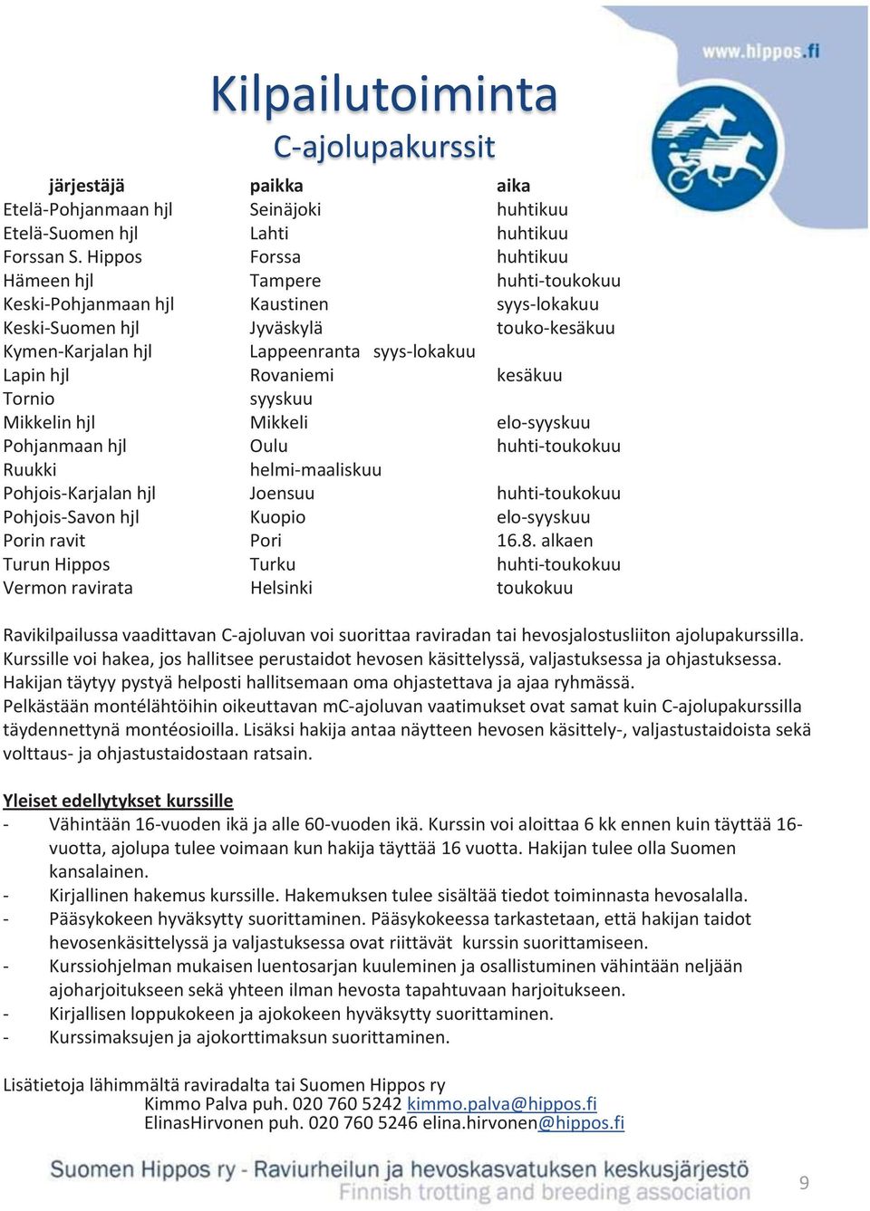 Rovaniemi kesäkuu Tornio syyskuu Mikkelin hjl Mikkeli elo-syyskuu Pohjanmaan hjl Oulu huhti-toukokuu Ruukki helmi-maaliskuu Pohjois-Karjalan hjl Joensuu huhti-toukokuu Pohjois-Savon hjl Kuopio