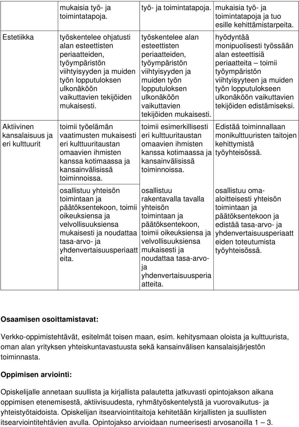 toimii työelämän vaatimusten mukaisesti eri kulttuuritaustan omaavien ihmisten kanssa kotimaassa ja kansainvälisissä toiminnoissa.