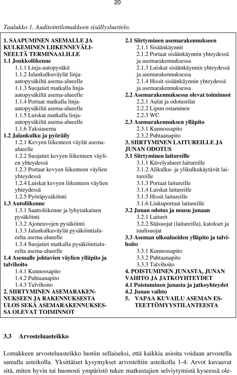 2 Jalankulku ja pyöräily 1.2.1 Kevyen liikenteen väylät asemaalueelle 1.2.2 Suojatiet kevyen liikenteen väylien yhteydessä 1.2.3 Portaat kevyen liikenteen väylien yhteydessä 1.2.4 Luiskat kevyen liikenteen väylien yhteydessä 1.