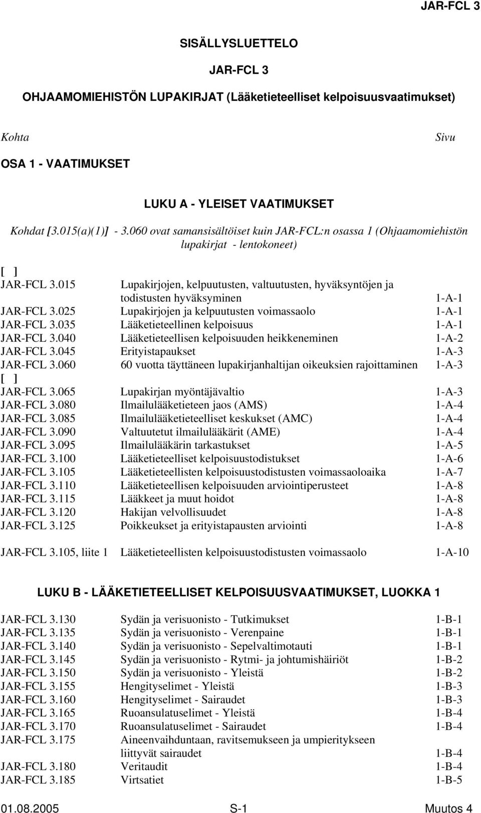 015 Lupakirjojen, kelpuutusten, valtuutusten, hyväksyntöjen ja todistusten hyväksyminen 1-A-1 JAR-FCL 3.025 Lupakirjojen ja kelpuutusten voimassaolo 1-A-1 JAR-FCL 3.