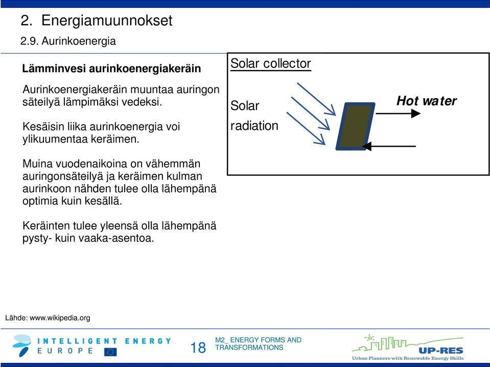 Muina vuodenaikoina on vähemmän auringonsäteilyä ja keräimen kulman aurinkoon nähden tulee olla lähempänä