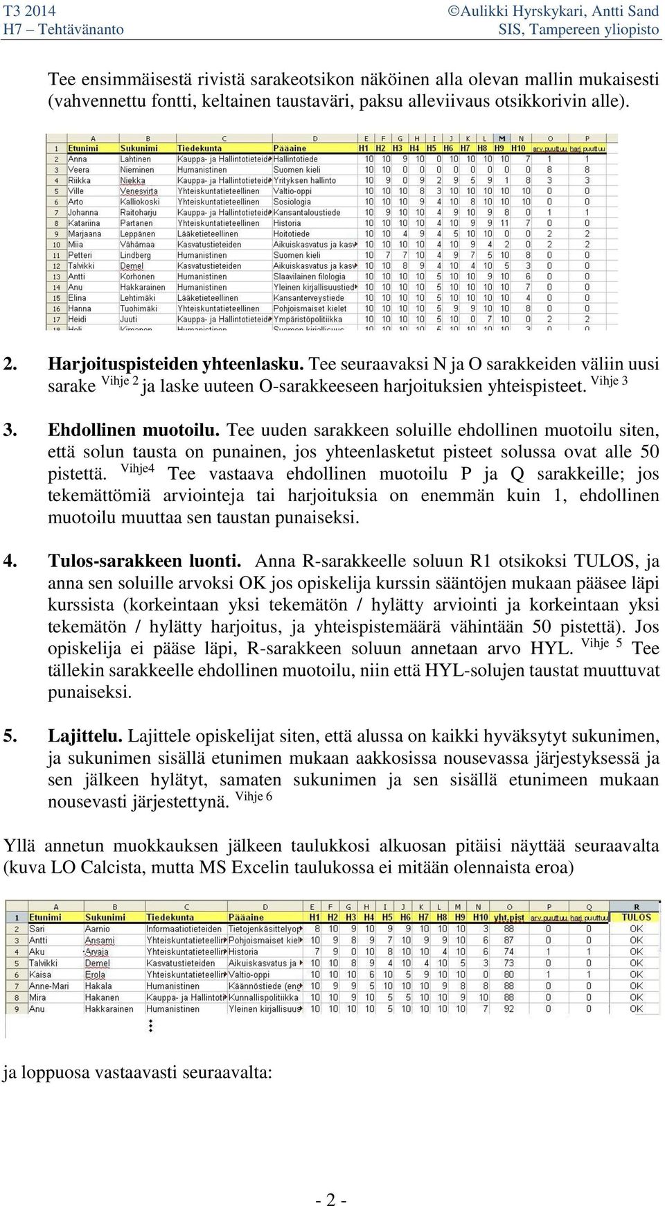 Tee uuden sarakkeen soluille ehdollinen muotoilu siten, että solun tausta on punainen, jos yhteenlasketut pisteet solussa ovat alle 50 pistettä.