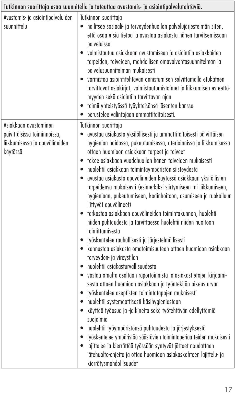 siten, että osaa etsiä tietoa ja avustaa asiakasta hänen tarvitsemissaan palveluissa valmistautuu asiakkaan avustamiseen ja asiointiin asiakkaiden tarpeiden, toiveiden, mahdollisen