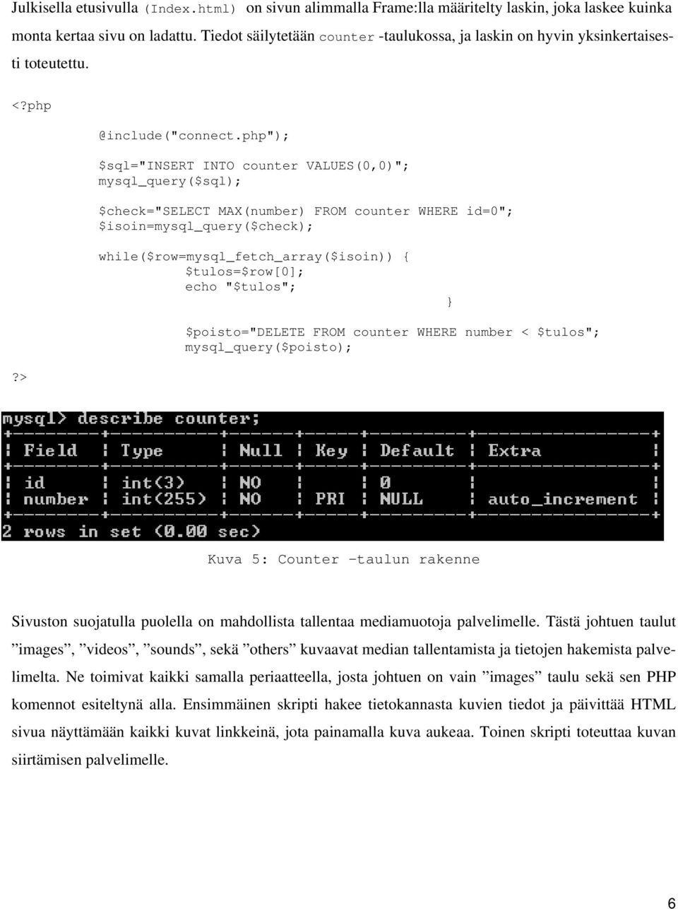 $sql="insert INTO counter VALUES(0,0)"; mysql_query($sql); $check="select MAX(number) FROM counter WHERE id=0"; $isoin=mysql_query($check); while($row=mysql_fetch_array($isoin)) { $tulos=$row[0];