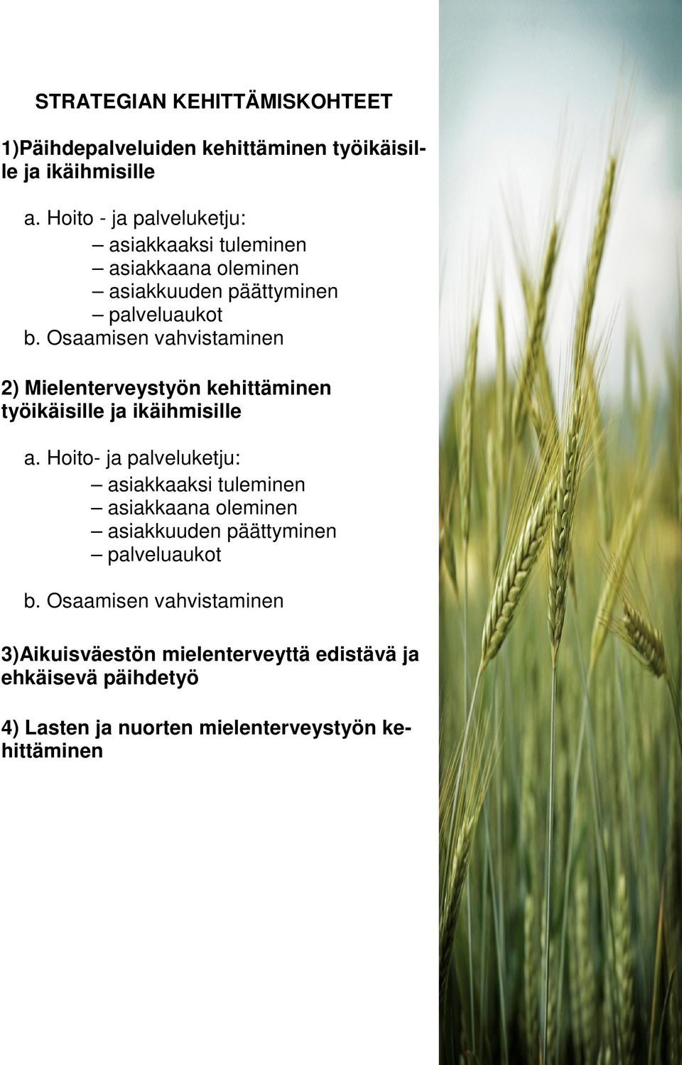 Osaamisen vahvistaminen 2) Mielenterveystyön kehittäminen työikäisille ja ikäihmisille a.