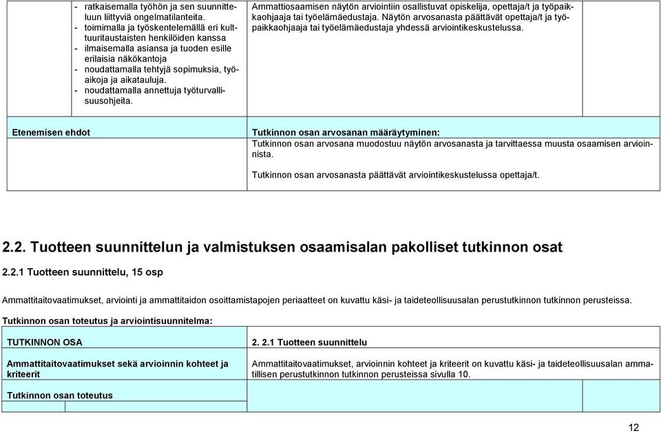 - noudattamalla annettuja työturvallisuusohjeita. Ammattiosaamisen näytön arviointiin osallistuvat opiskelija, opettaja/t ja työpaikkaohjaaja tai työelämäedustaja.