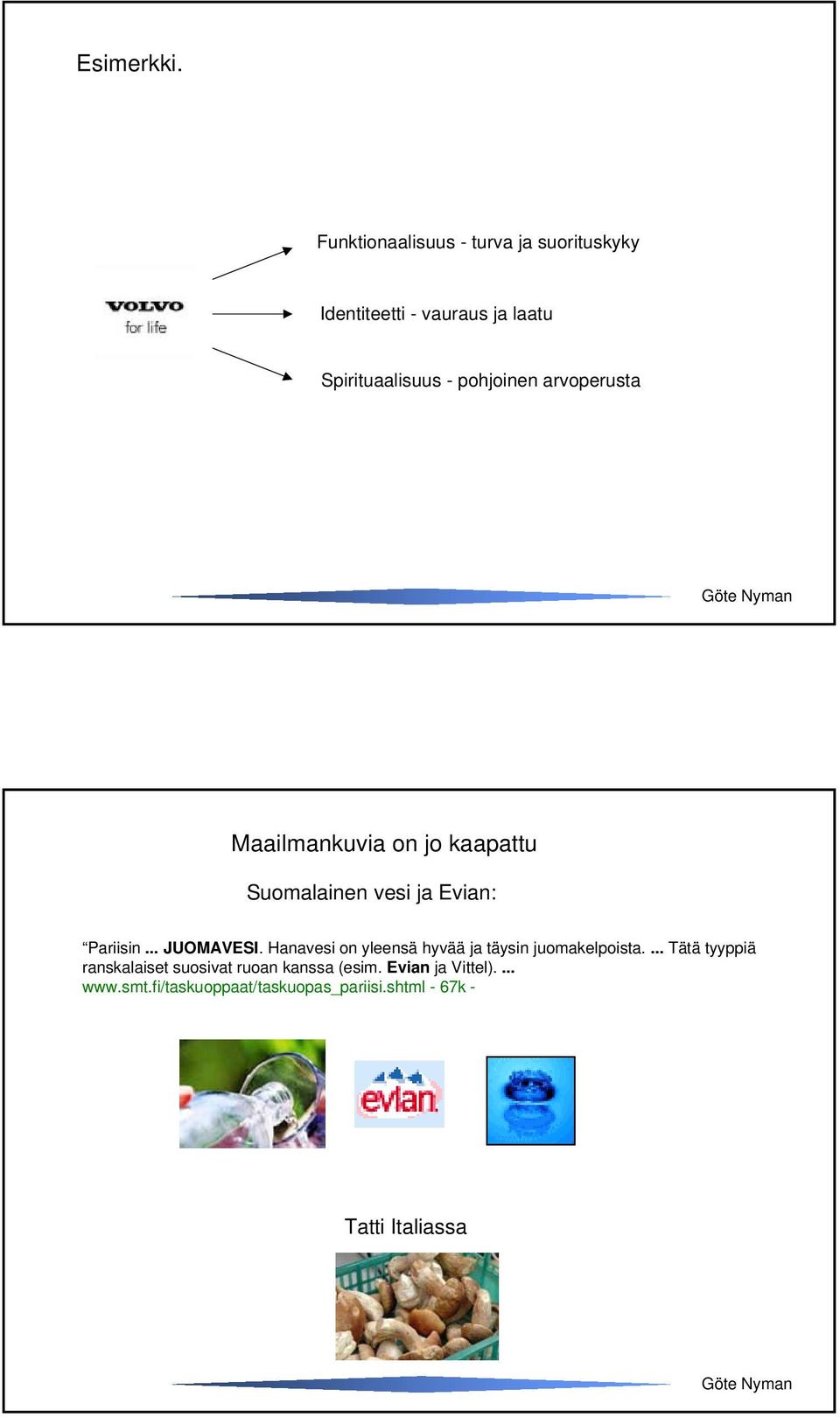 arvoperusta Maailmankuvia on jo kaapattu Suomalainen vesi ja Evian: Pariisin... JUOMAVESI.