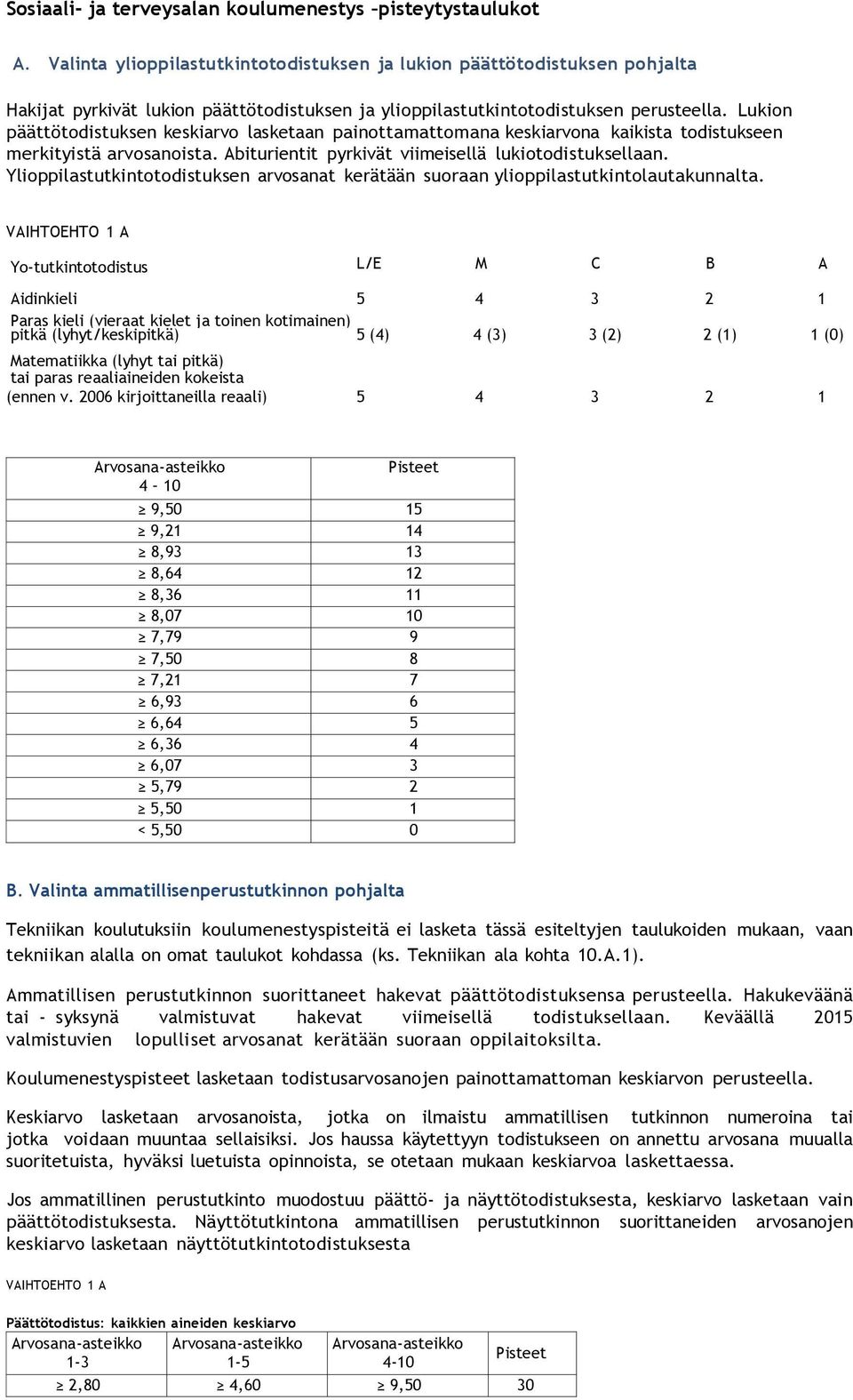 Lukion päättötodistuksen keskiarvo lasketaan painottamattomana keskiarvona kaikista todistukseen merkityistä arvosanoista. Abiturientit pyrkivät viimeisellä lukiotodistuksellaan.