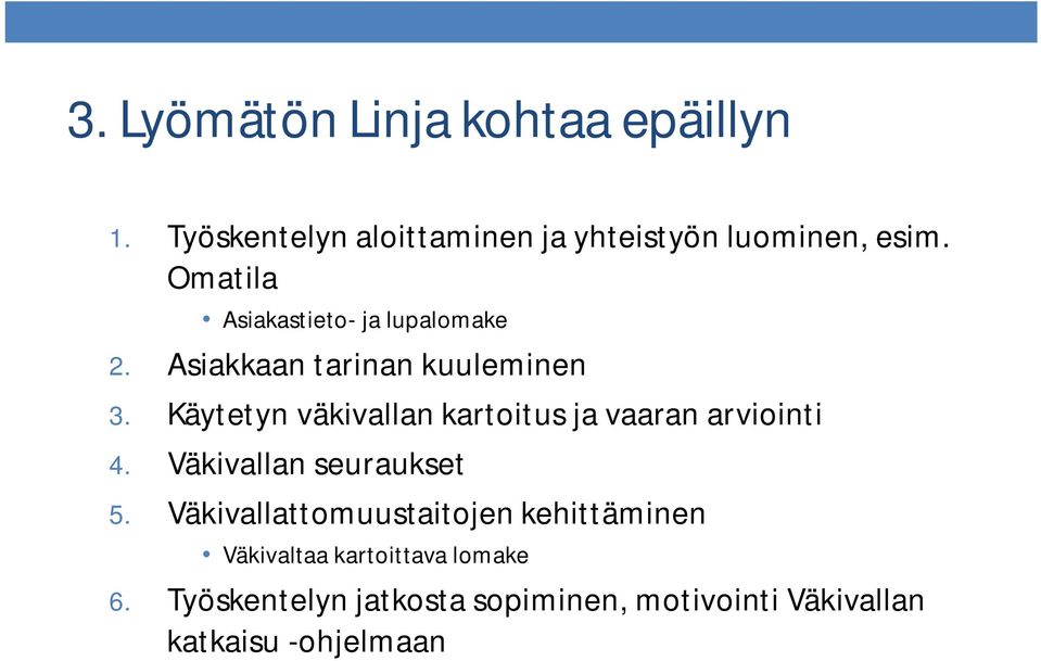 Käytetyn väkivallan kartoitus ja vaaran arviointi 4. Väkivallan seuraukset 5.