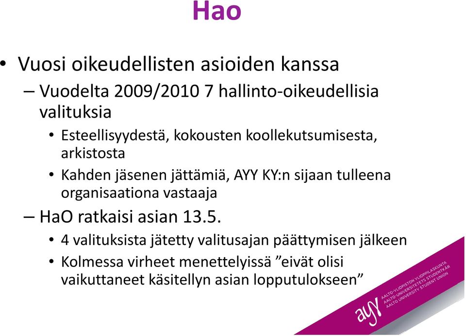 sijaan tulleena organisaationa vastaaja HaO ratkaisi asian 13.5.