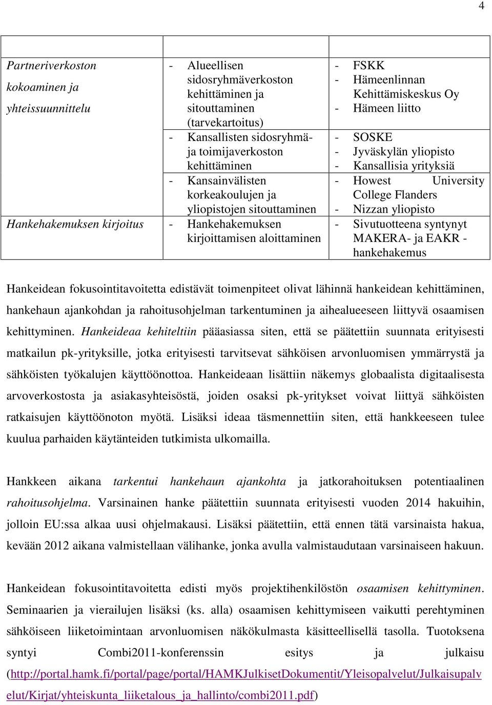 - Jyväskylän yliopisto - Kansallisia yrityksiä - Howest University College Flanders - Nizzan yliopisto - Sivutuotteena syntynyt MAKERA- ja EAKR - hankehakemus Hankeidean fokusointitavoitetta