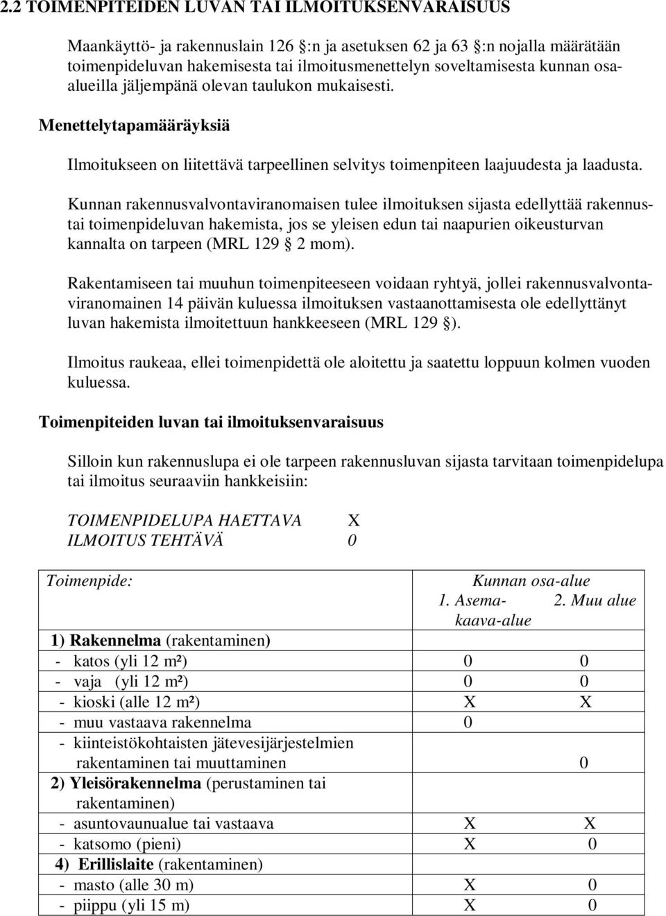 Kunnan rakennusvalvontaviranomaisen tulee ilmoituksen sijasta edellyttää rakennustai toimenpideluvan hakemista, jos se yleisen edun tai naapurien oikeusturvan kannalta on tarpeen (MRL 129 2 mom).