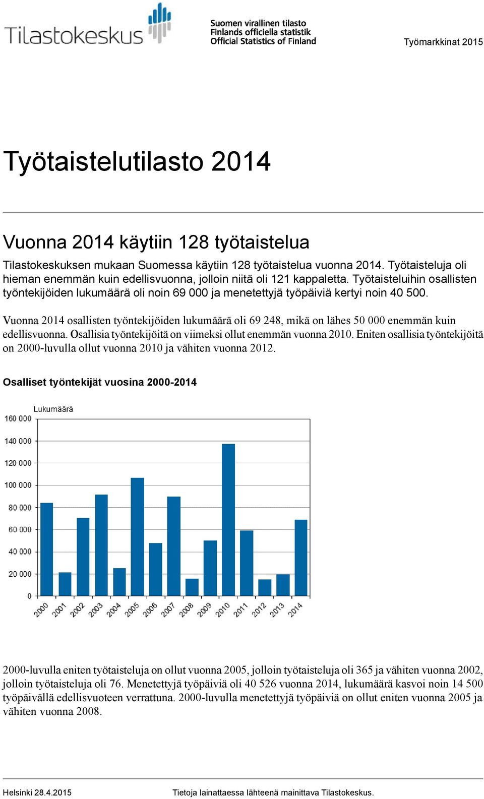 Vuonna 04 osallisten työntekijöiden lukumäärä oli 69 48, mikä on lähes 50 000 enemmän kuin edellisvuonna. Osallisia työntekijöitä on viimeksi ollut enemmän vuonna 00.