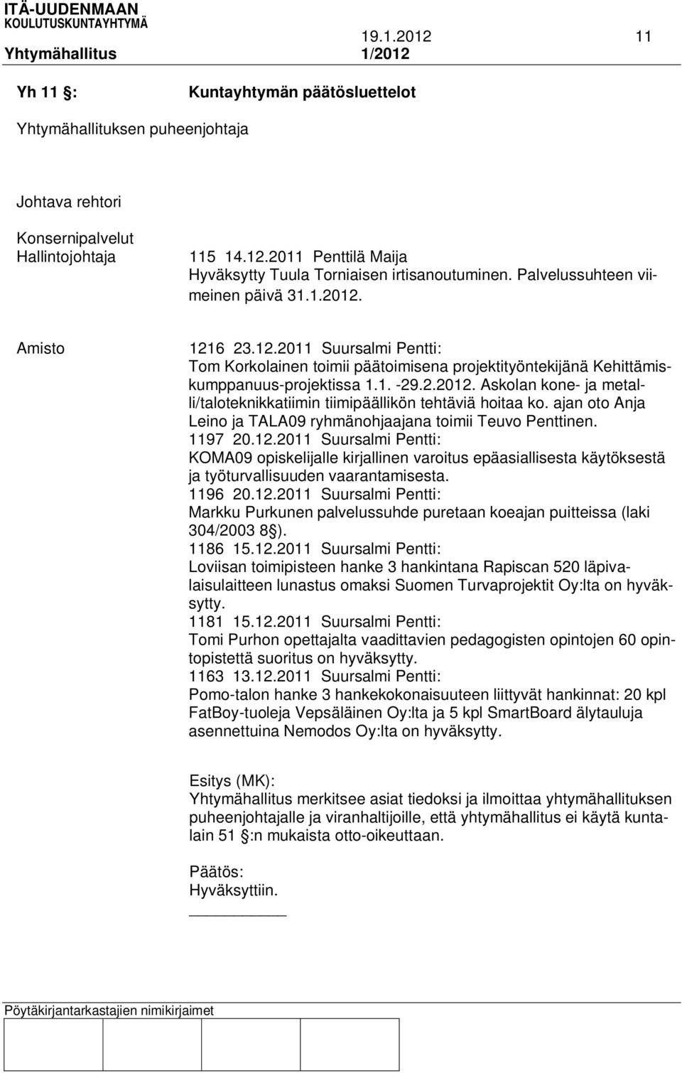 ajan oto Anja Leino ja TALA09 ryhmänohjaajana toimii Teuvo Penttinen. 1197 20.12.
