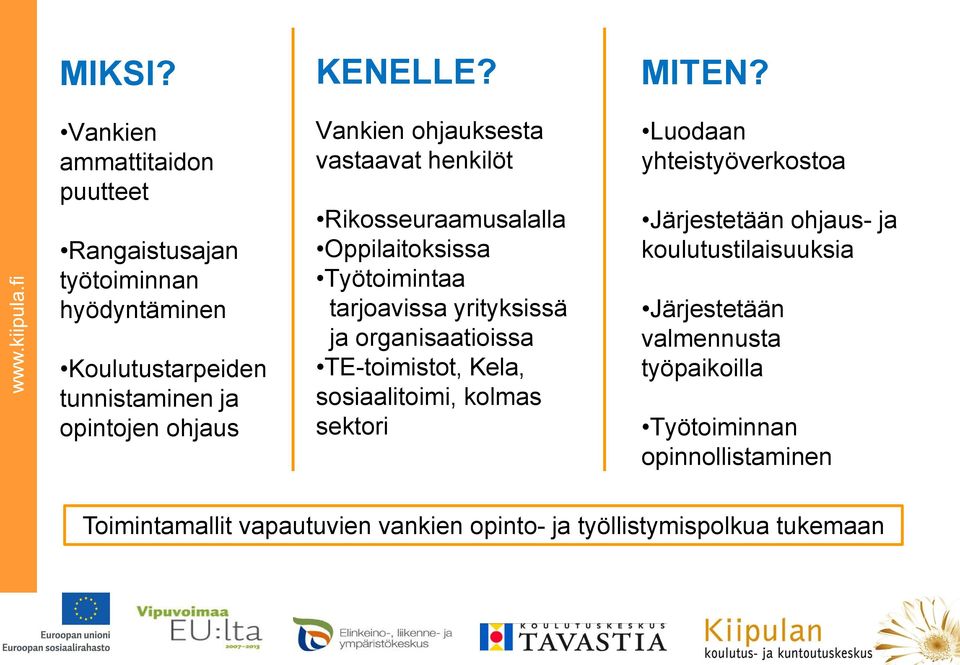 Vankien ohjauksesta vastaavat henkilöt Rikosseuraamusalalla Oppilaitoksissa Työtoimintaa tarjoavissa yrityksissä ja organisaatioissa