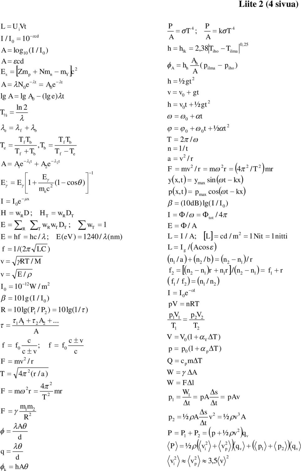 .. v f f0 ; f f0 v F mv / r 4 ( r / a) 4 F m r mr mm F R d q d h k P P 4 ; k 4 h h lk 0,5,38ho lma h ( ) hh lma ho h ½gt v v gt 0 h v0t ½gt t 0 0 0t ½t / n /t a v / r F mv / r m r 4 /