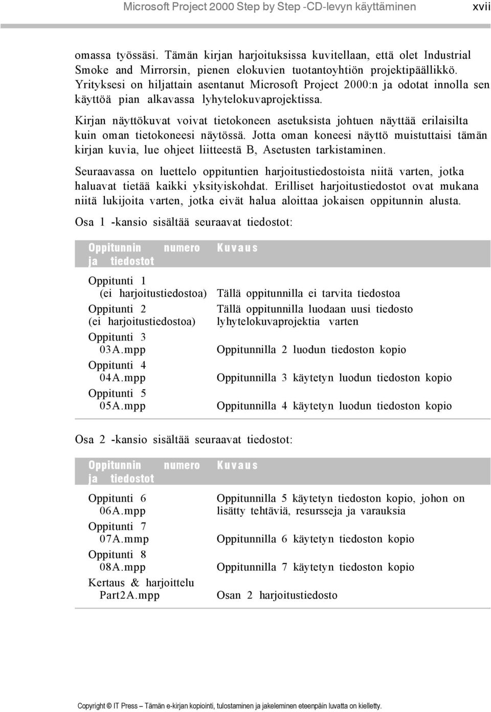 Yrityksesi on hiljattain asentanut Microsoft Project 2000:n ja odotat innolla sen käyttöä pian alkavassa lyhytelokuvaprojektissa.