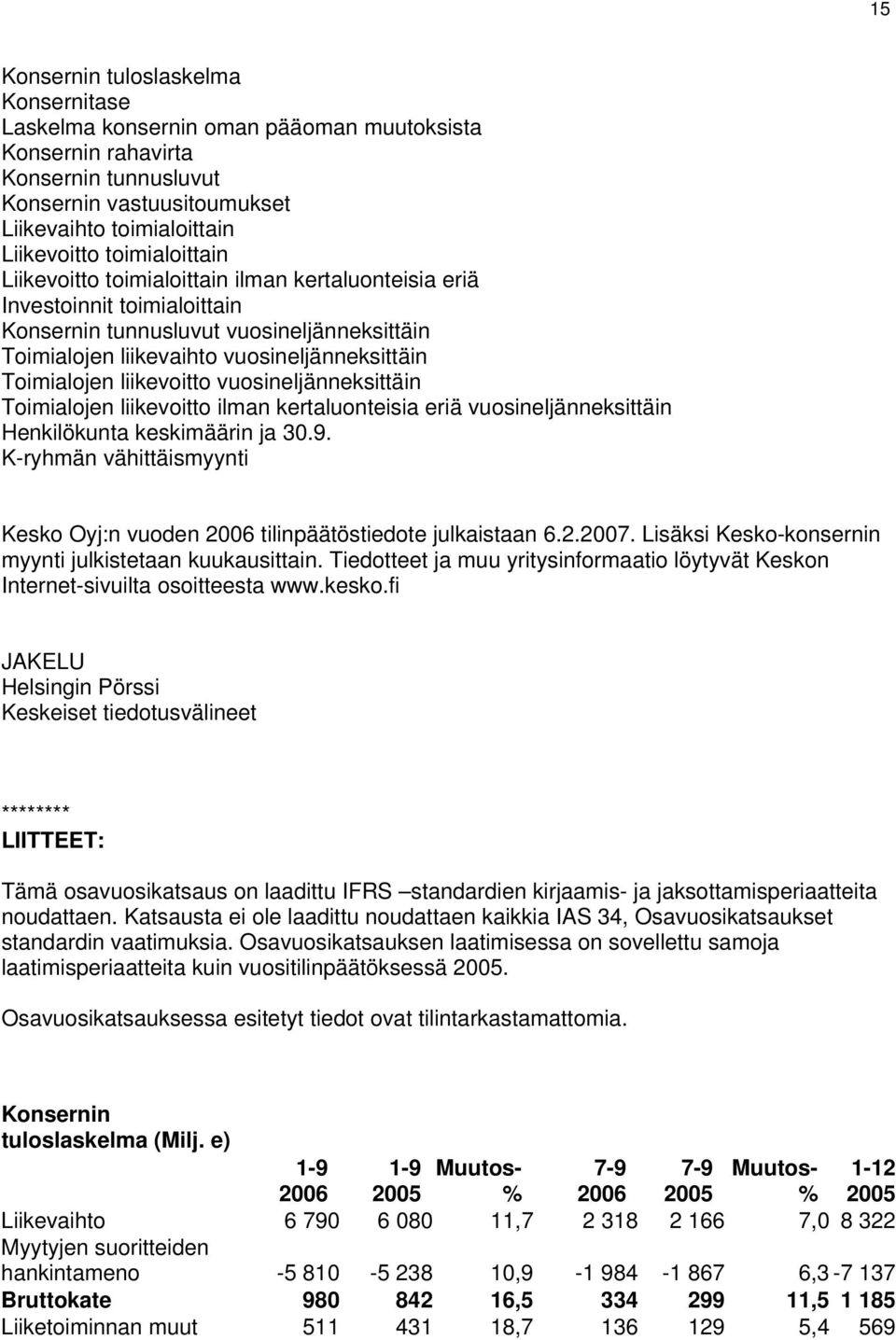 liikevoitto vuosineljänneksittäin Toimialojen liikevoitto ilman kertaluonteisia eriä vuosineljänneksittäin Henkilökunta keskimäärin ja 30.9.