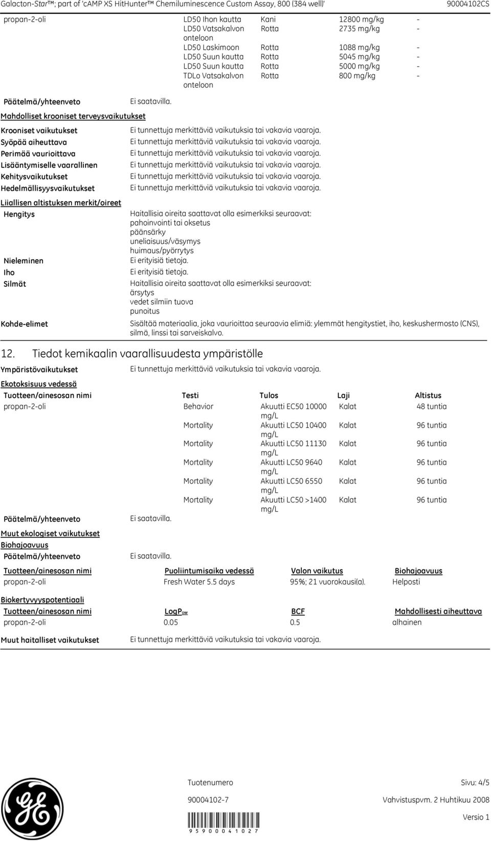 aiheuttava Perimää vaurioittava Lisääntymiselle vaarallinen Kehitysvaikutukset Hedelmällisyysvaikutukset Liiallisen altistuksen merkit/oireet Iho Silmät Kohdeelimet 12.