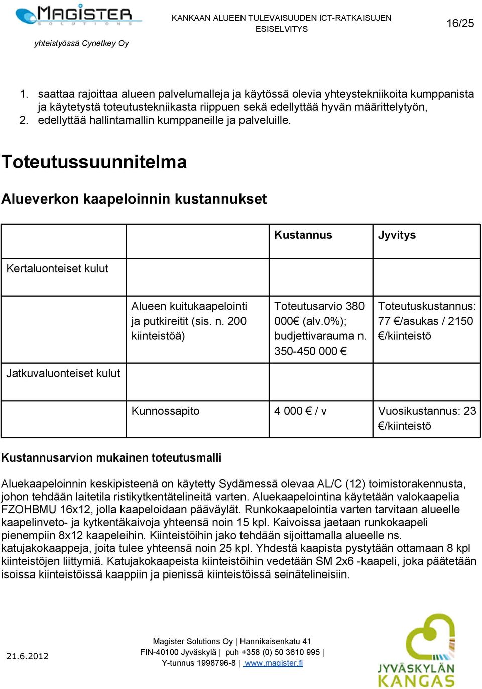 200 kiinteistöä) Toteutusarvio 380 000 (alv.0%); budjettivarauma n.