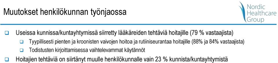 rutiiniseurantaa hoitajille (88% ja 84% vastaajista) Todistusten kirjoittamisessa