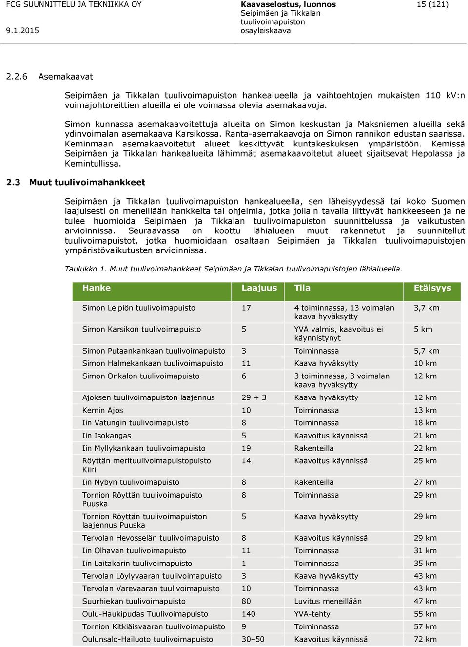 Keminmaan asemakaavoitetut alueet keskittyvät kuntakeskuksen ympäristöön. Kemissä hankealueita lähimmät asemakaavoitetut alueet sijaitsevat Hepolassa ja Kemintullissa. 2.