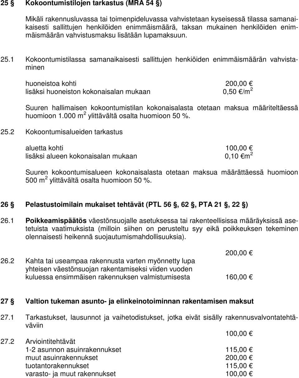 1 Kokoontumistilassa samanaikaisesti sallittujen henkiöiden enimmäismäärän vahvistaminen huoneistoa kohti 200,00 lisäksi huoneiston kokonaisalan mukaan 0,50 /m 2 Suuren hallimaisen kokoontumistilan