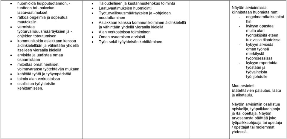 toimia alan verkostoissa osallistua työyhteisön kehittämiseen.