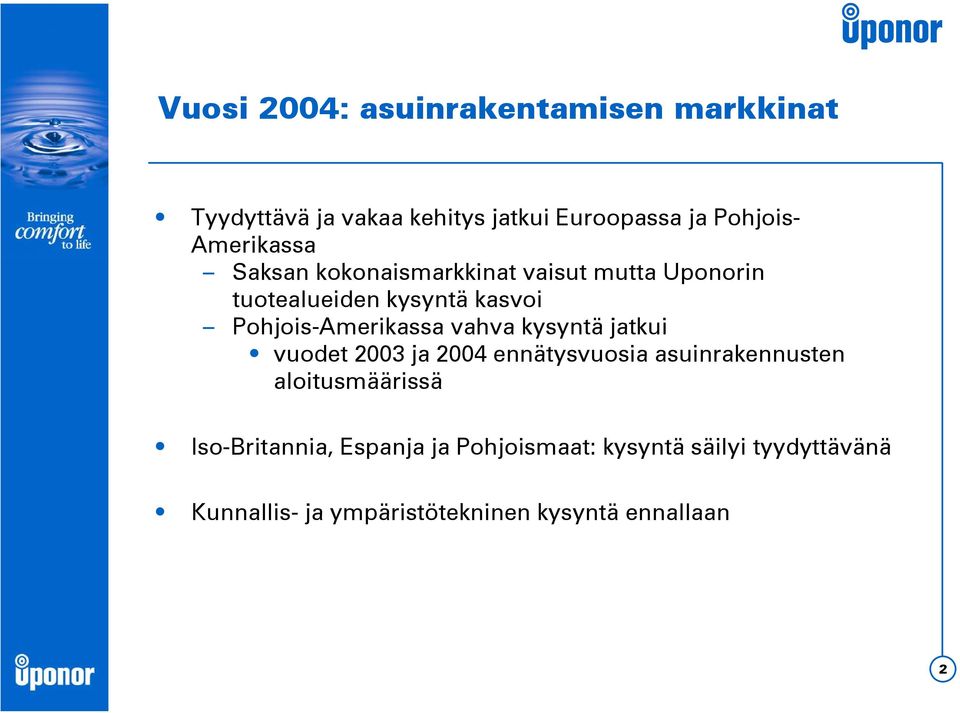 Pohjois-Amerikassa vahva kysyntä jatkui vuodet 2003 ja 2004 ennätysvuosia asuinrakennusten