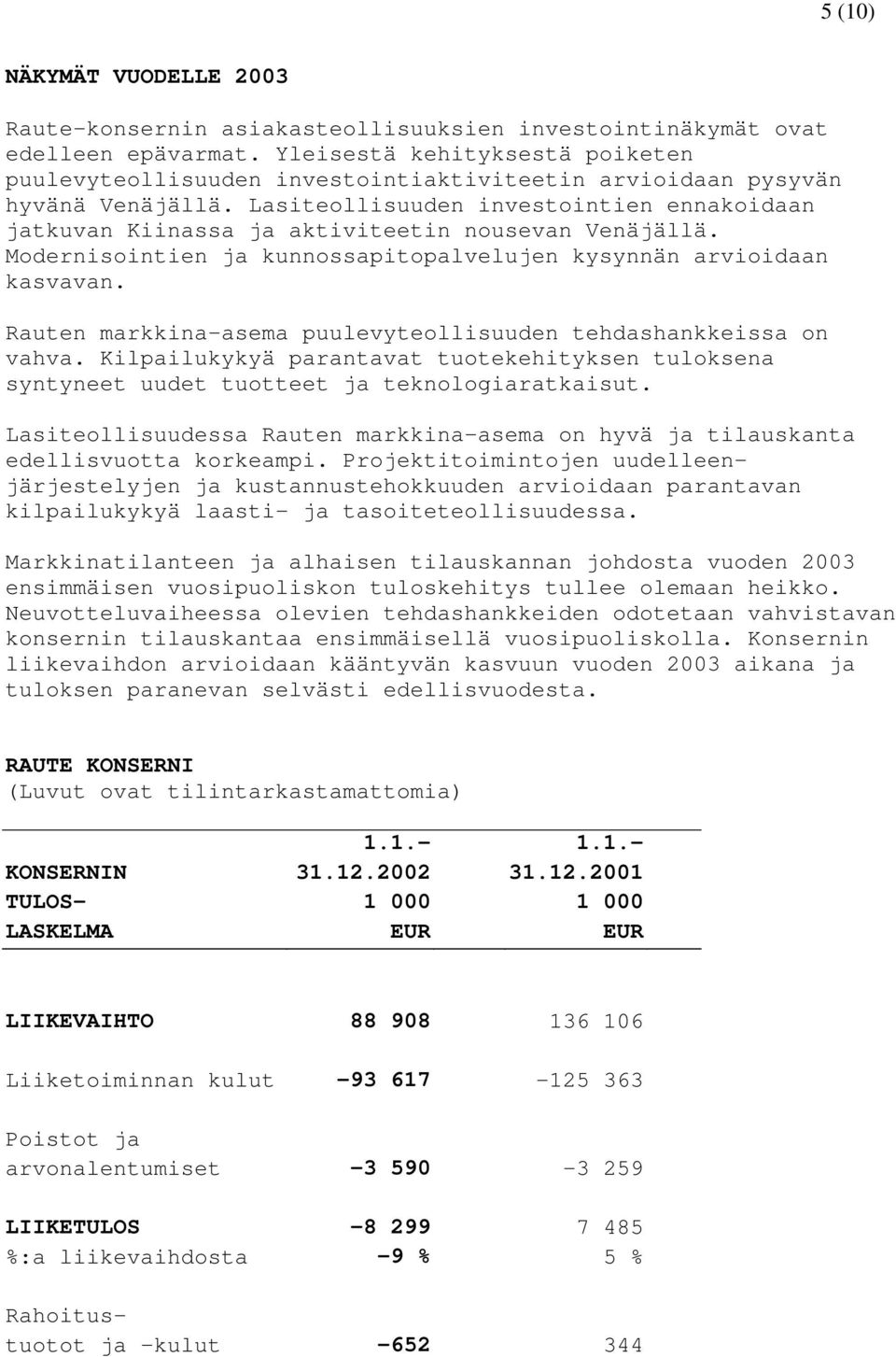 Lasiteollisuuden investointien ennakoidaan jatkuvan Kiinassa ja aktiviteetin nousevan Venäjällä. Modernisointien ja kunnossapitopalvelujen kysynnän arvioidaan kasvavan.