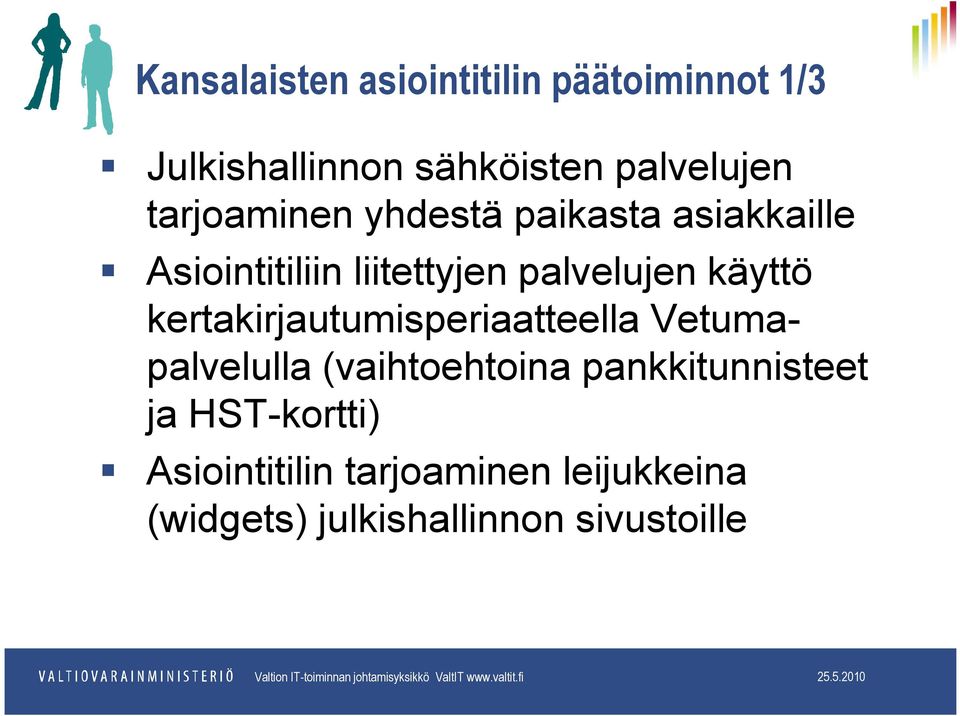 käyttö kertakirjautumisperiaatteella Vetumapalvelulla (vaihtoehtoina