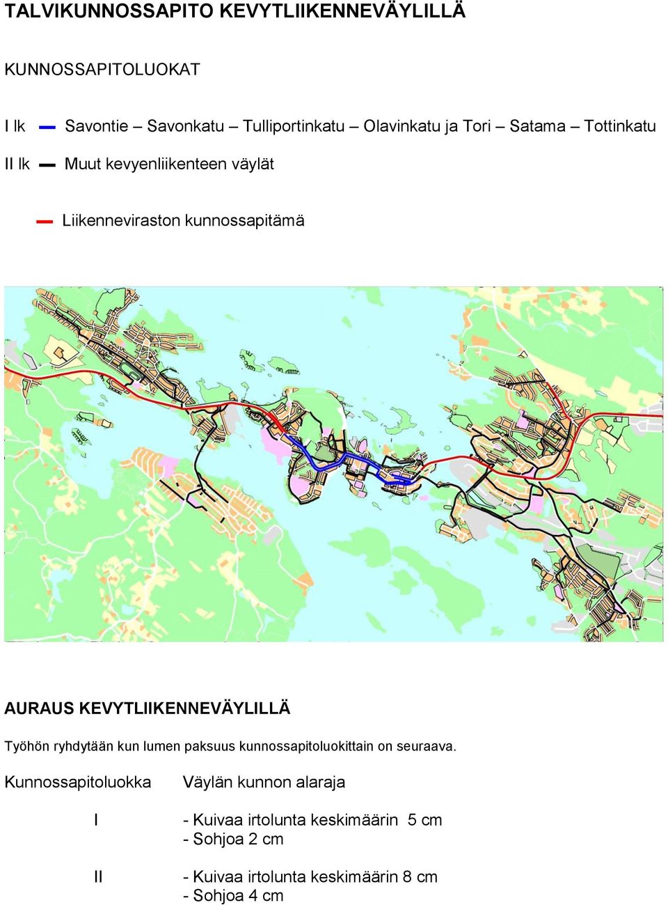 KEVYTLIIKENNEVÄYLILLÄ Työhön ryhdytään kun lumen paksuus kunnossapitoluokittain on seuraava.