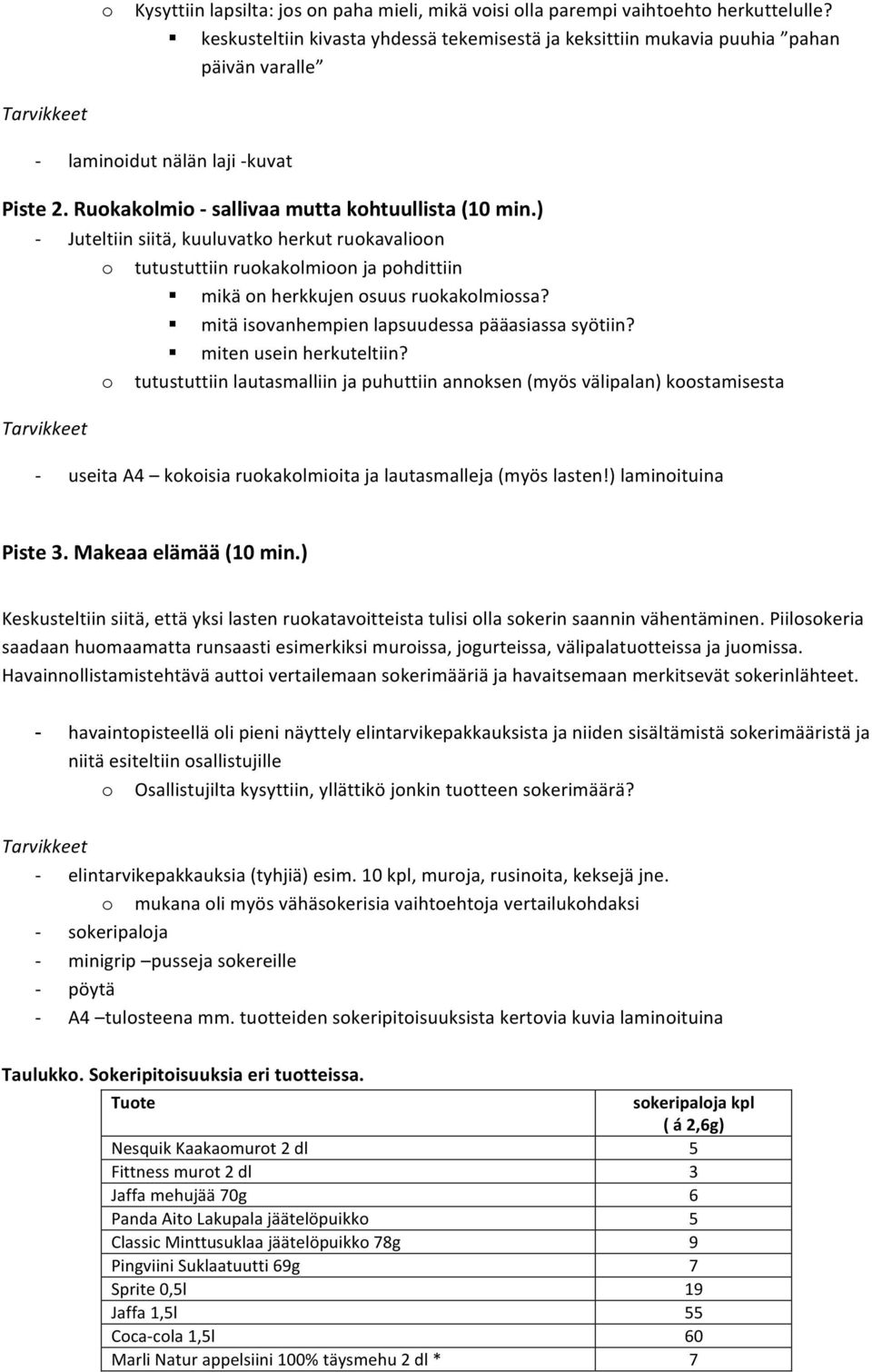 ) Juteltiin siitä, kuuluvatko herkut ruokavalioon o tutustuttiin ruokakolmioon ja pohdittiin! mikä on herkkujen osuus ruokakolmiossa?! mitä isovanhempien lapsuudessa pääasiassa syötiin?