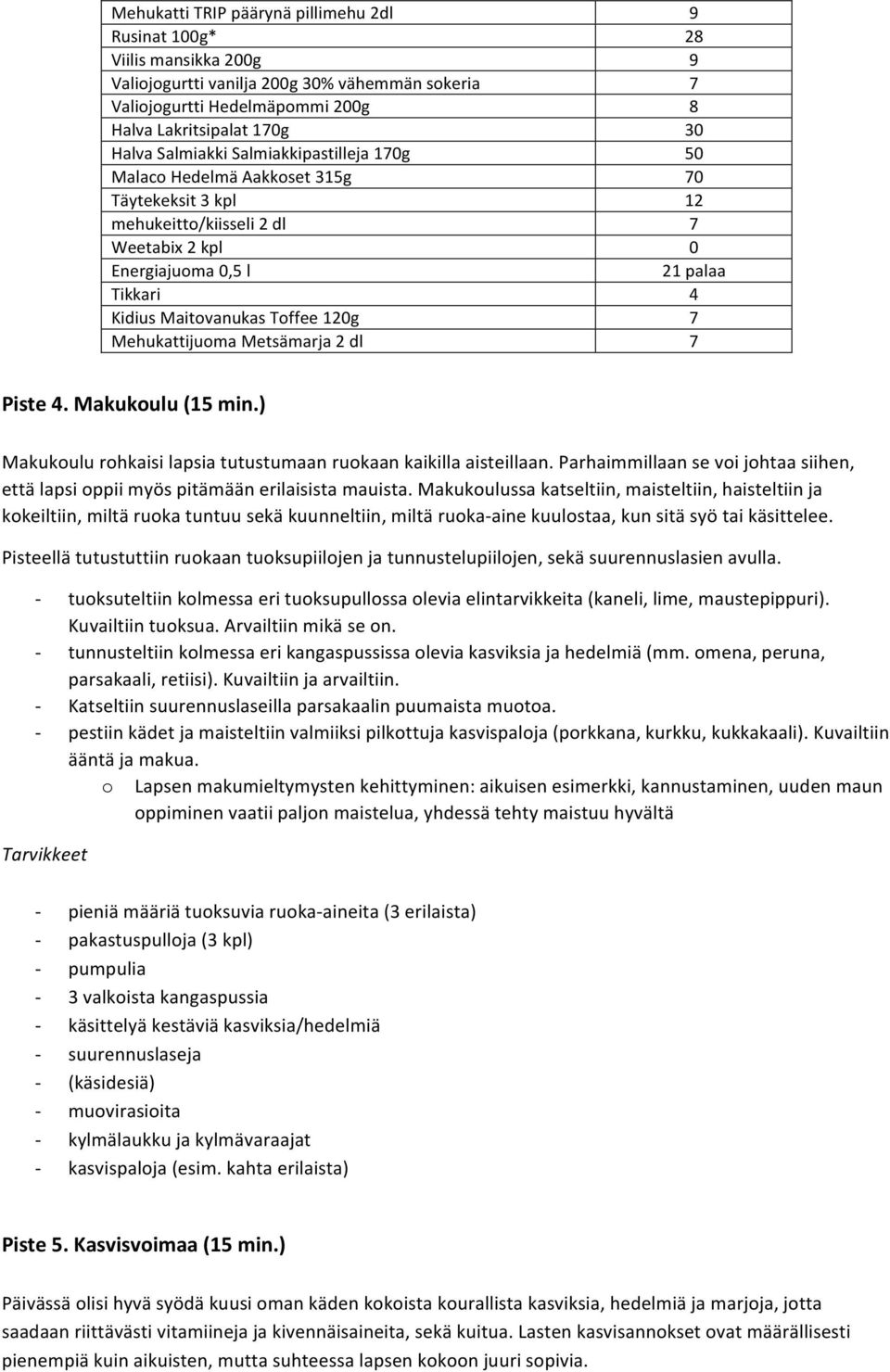 dl 9 28 9 8 30 50 0 12 0 21 palaa 4 Piste 4. Makukoulu (15 min.) Makukoulu rohkaisi lapsia tutustumaan ruokaan kaikilla aisteillaan.