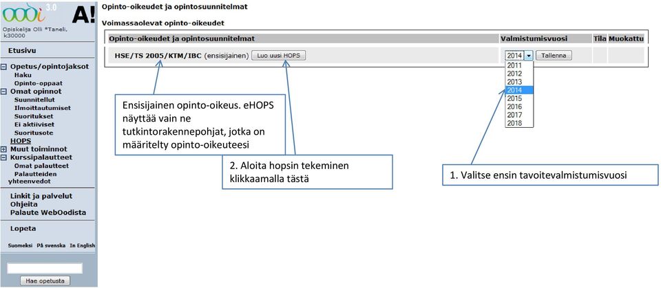 jotka on määritelty opinto oikeuteesi 2.