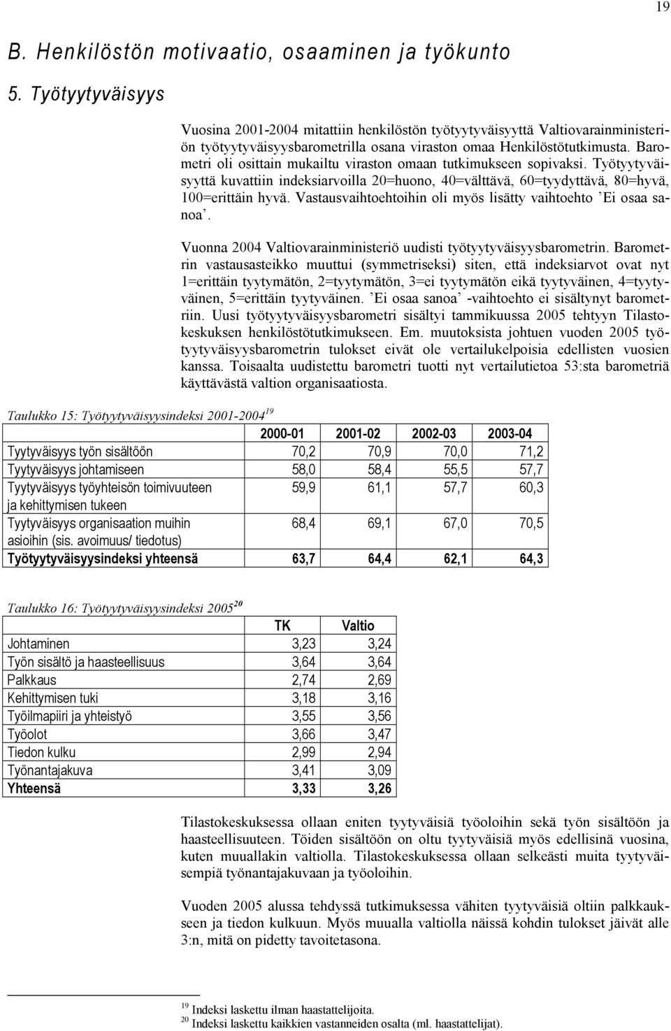 Barometri oli osittain mukailtu viraston omaan tutkimukseen sopivaksi. Työtyytyväisyyttä kuvattiin indeksiarvoilla 20=huono, 40=välttävä, 60=tyydyttävä, 80=hyvä, 100=erittäin hyvä.