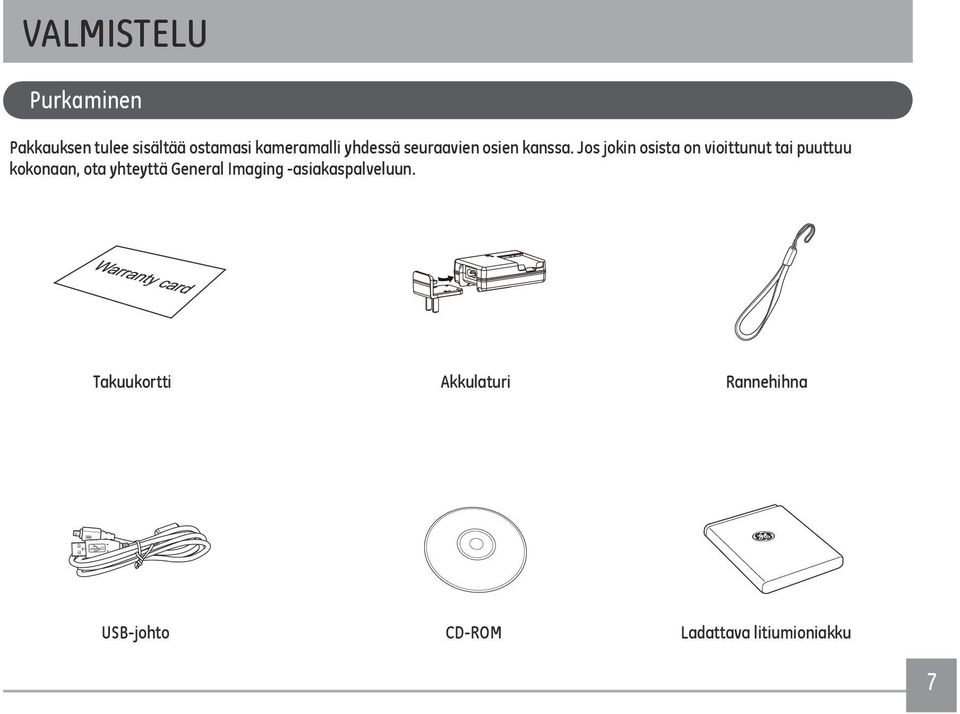 Jos jokin osista on vioittunut tai puuttuu kokonaan, ota yhteyttä